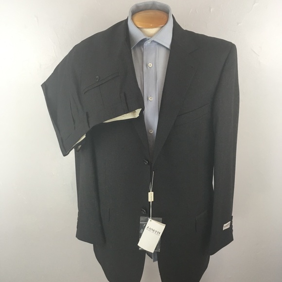 Zanetti mens suit gray stripes 40L made in italy 2 piece 2 button new nwt ea0270